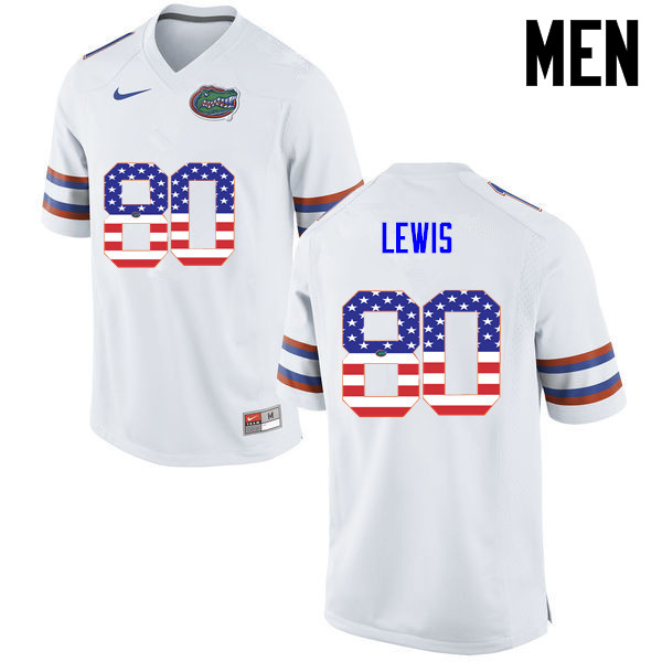 Men Florida Gators #80 C'yontai Lewis College Football USA Flag Fashion Jerseys-White - Click Image to Close